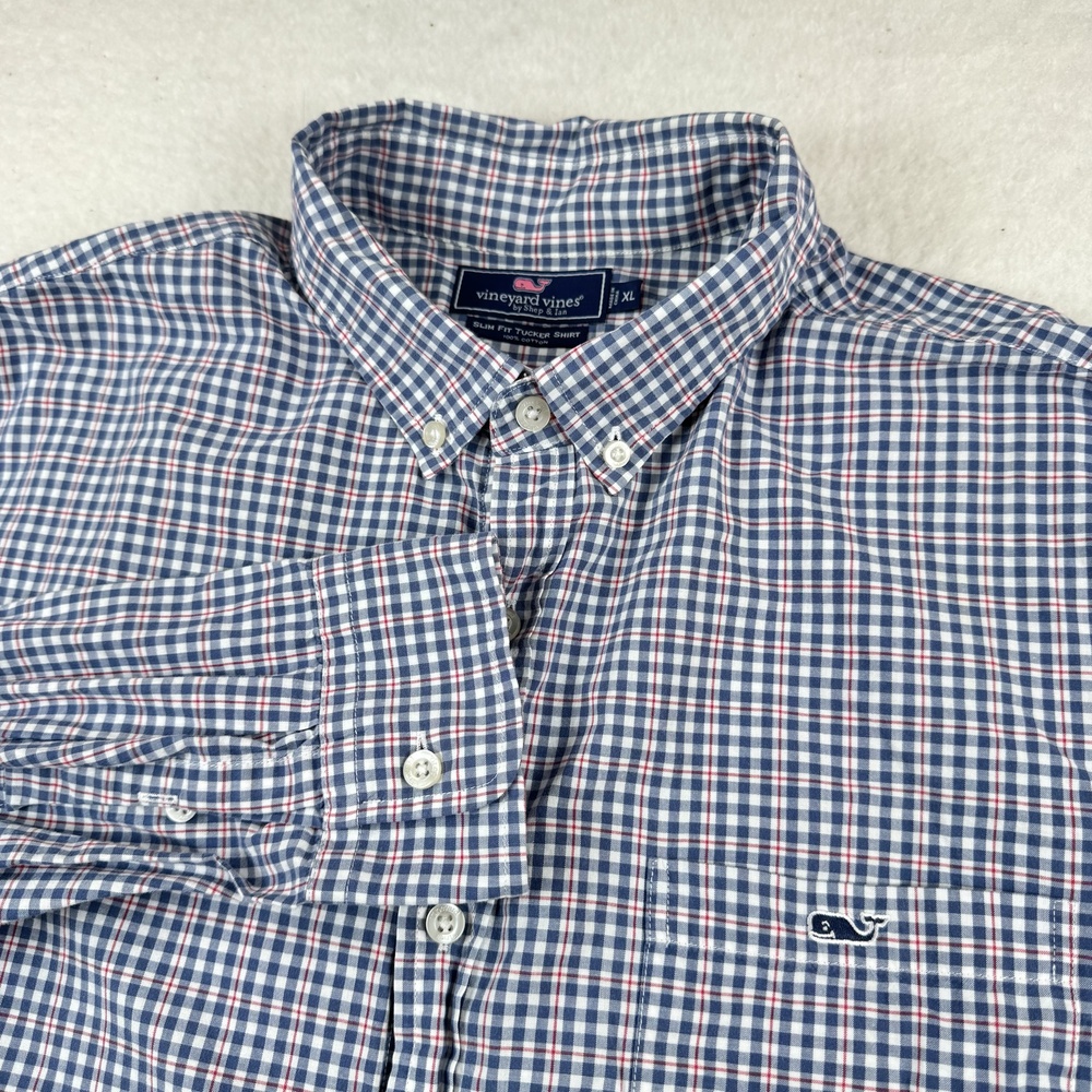 Vineyard Vines Shirt Mens Size XL Blue Slim Fit Tucker Check Button Down Casual